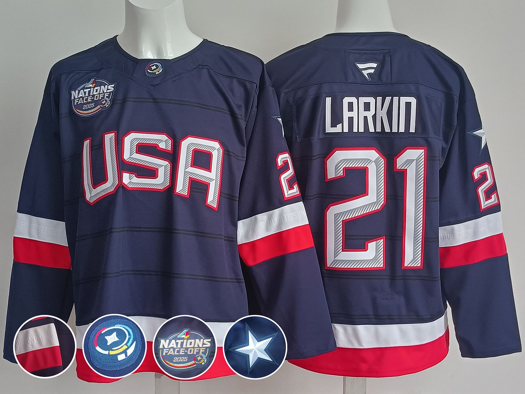 Men USA #21 Larkin Dark Blue 2025 Fanatics Home Premium NHL Jersey